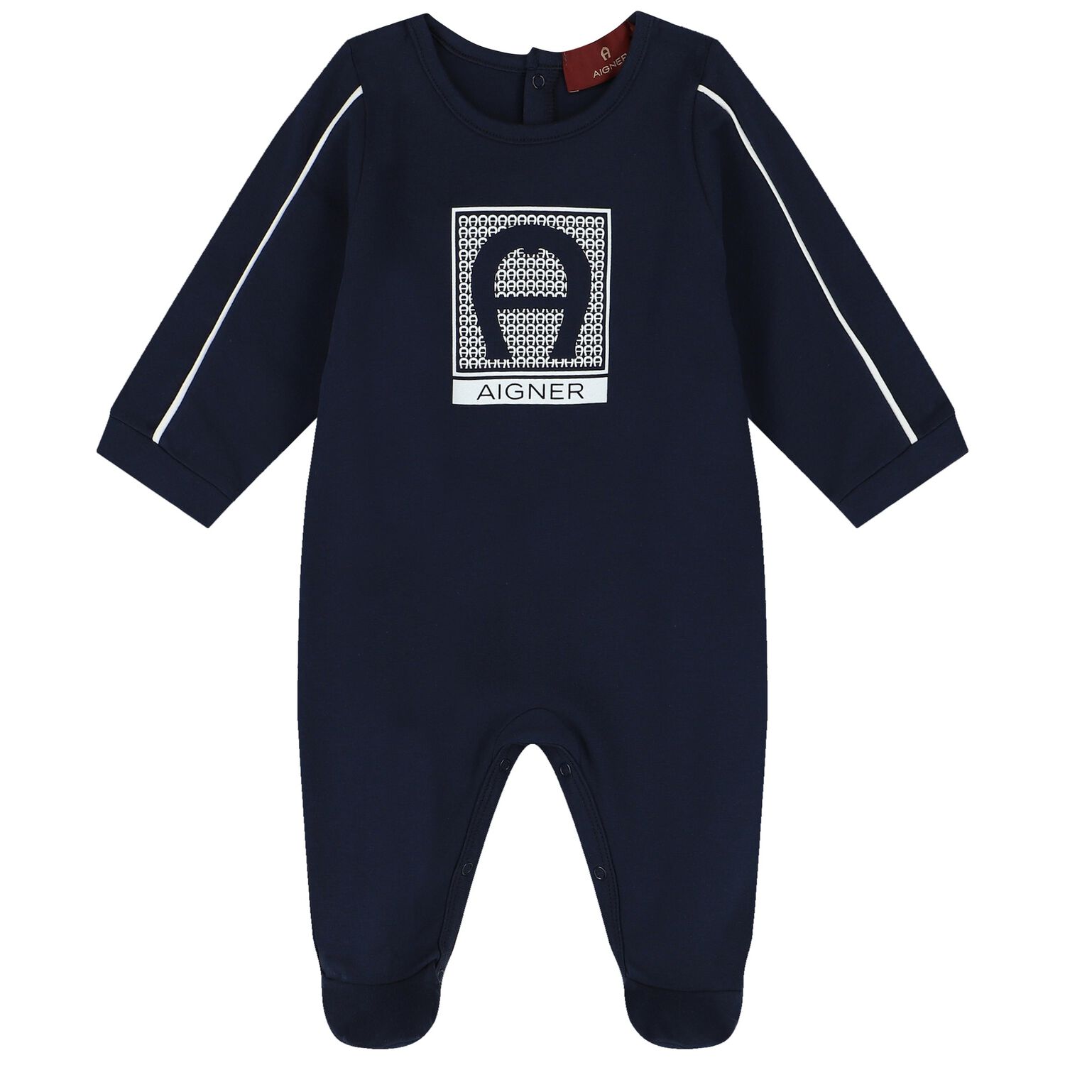 Baby Boys Navy Blue Logo Babygrow, 3, hi-res