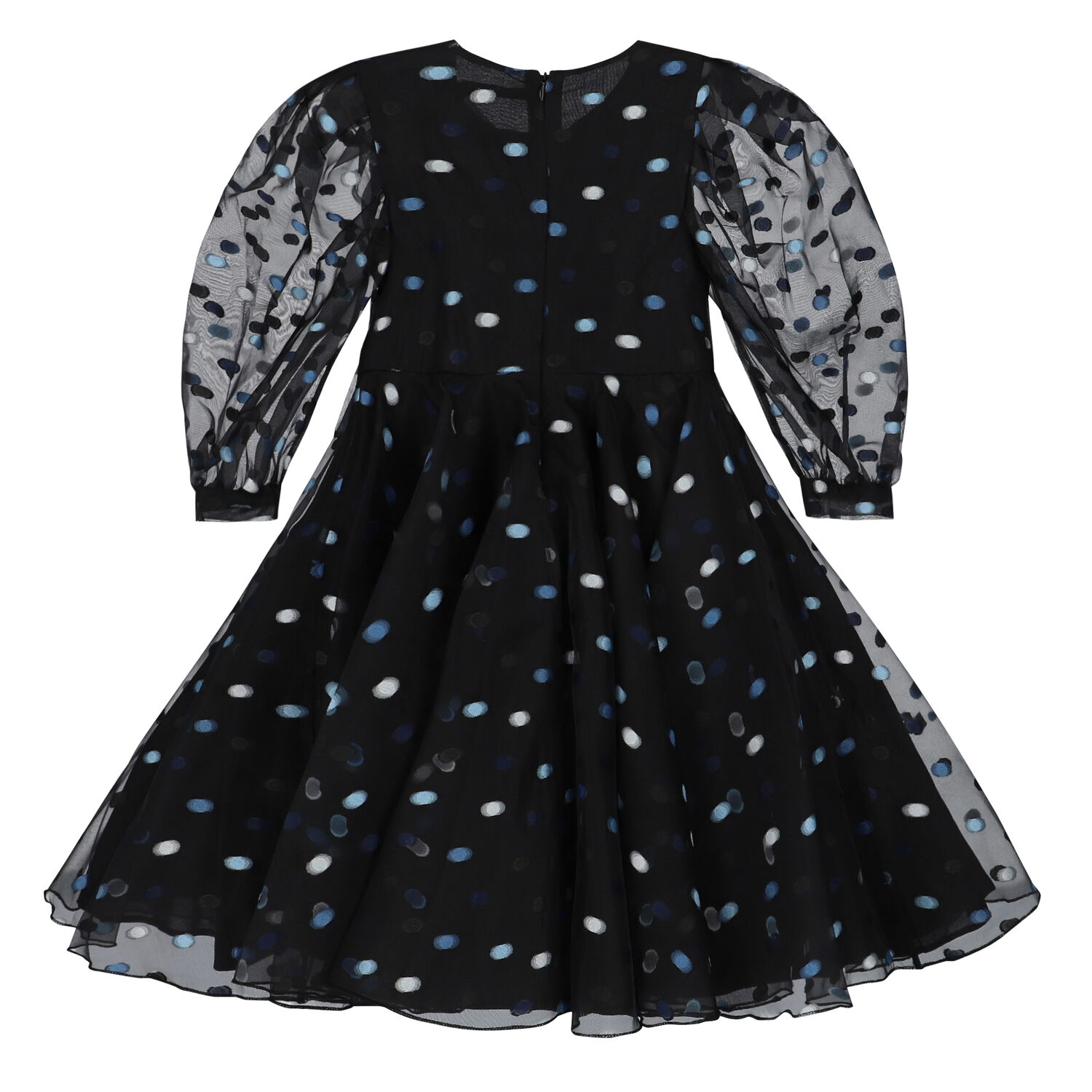 Girls Black & Blue Dot Organza Dress, 1, hi-res
