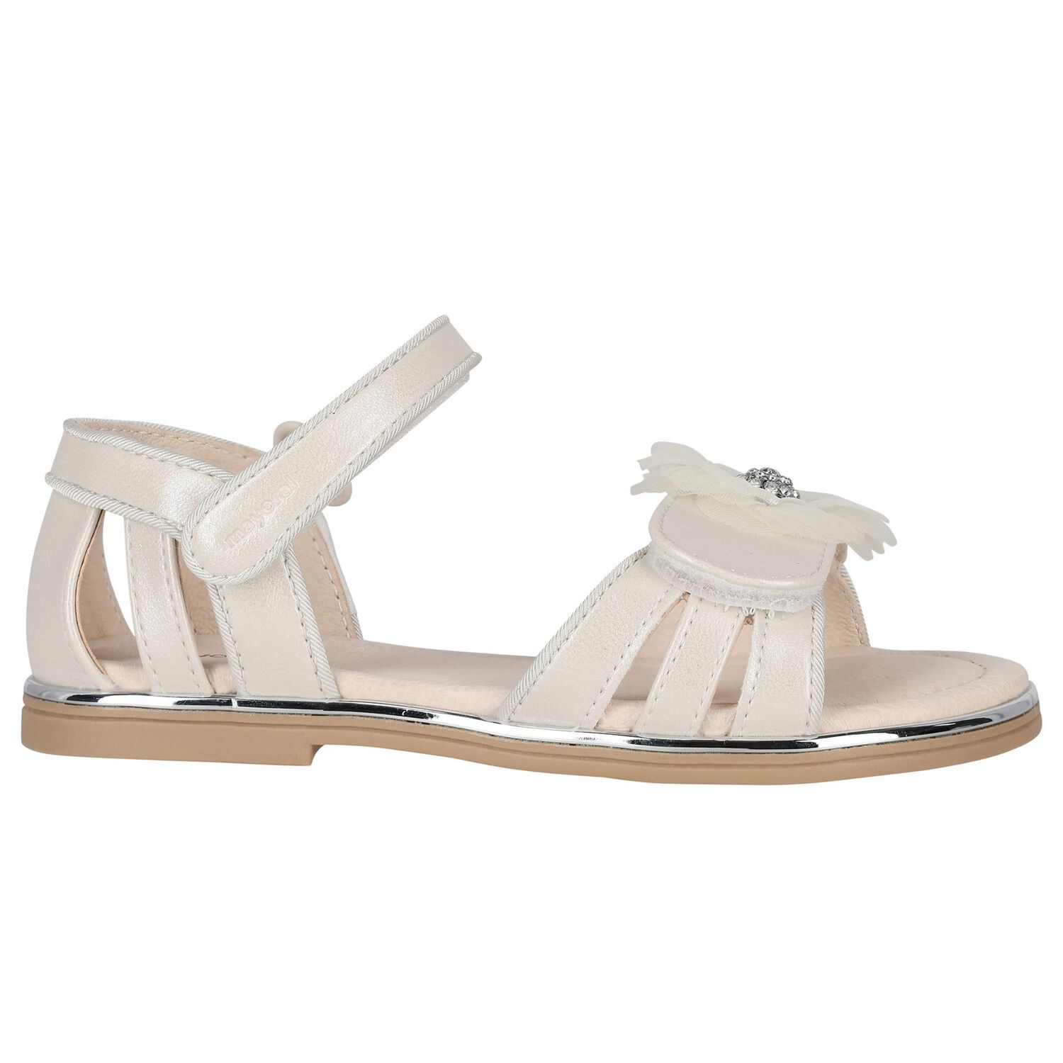 Girls White Flower Sandals, 1, hi-res image number null