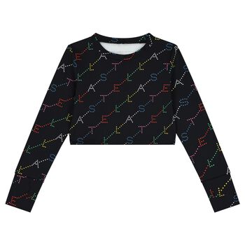 Girls Black Logo Long Sleeve Top
