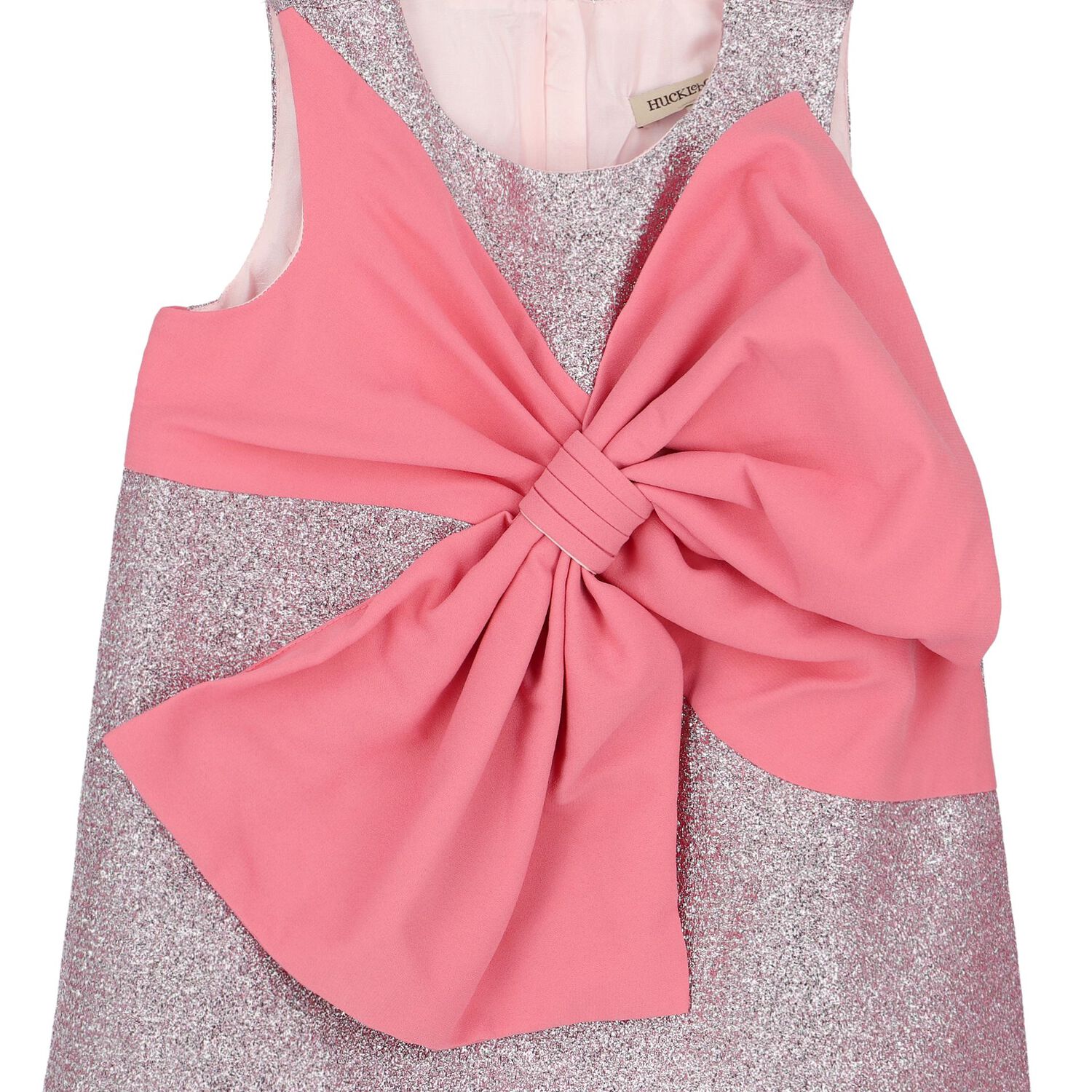Girls Pink Glitter Bow Dress, 1, hi-res