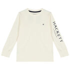 Boys White Logo Long Sleeve Top, 2, hi-res