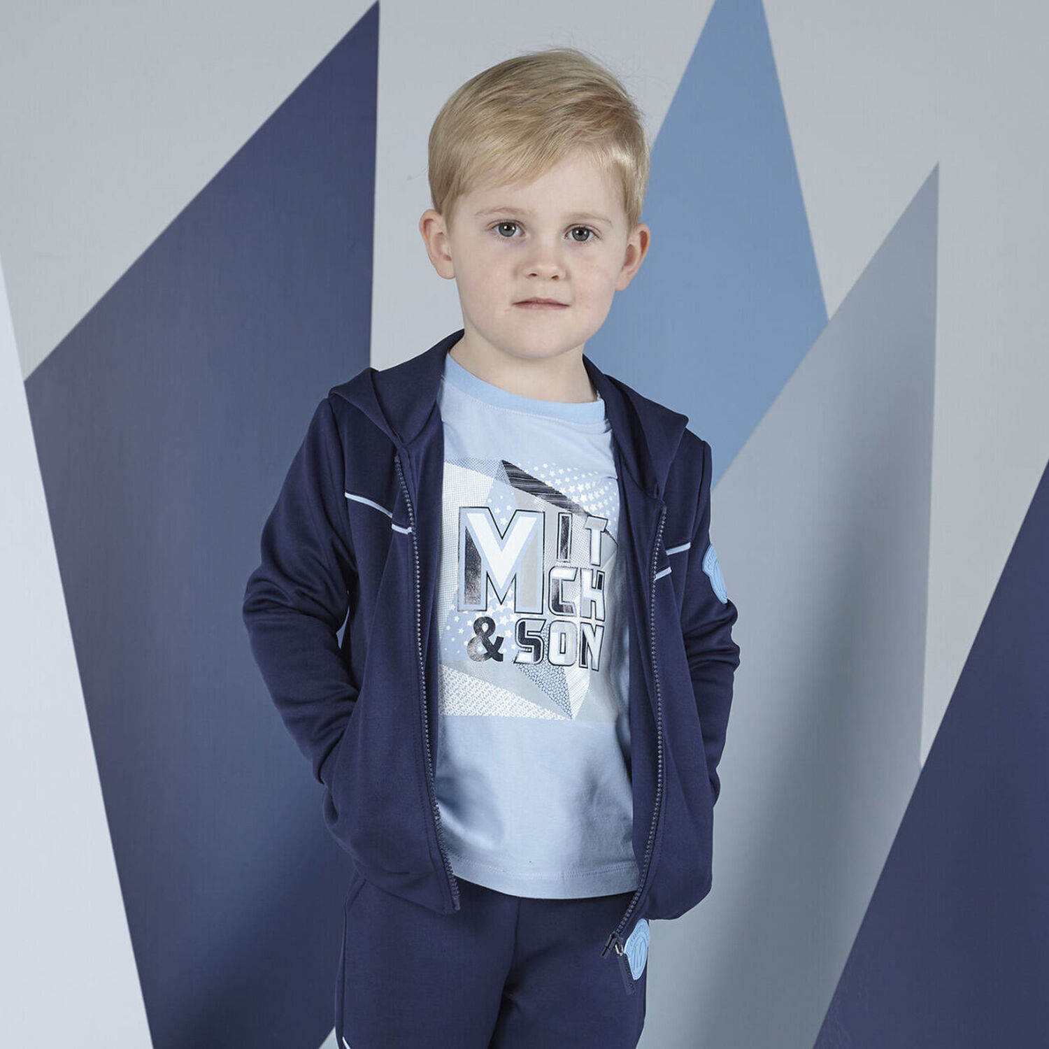 Boys Blue Logo Long Sleeve Top, 1, hi-res