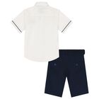 Boys Ivory & Navy Blue Short Set, 1, hi-res