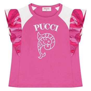 Girls Pink Logo Ruffled T-Shirt