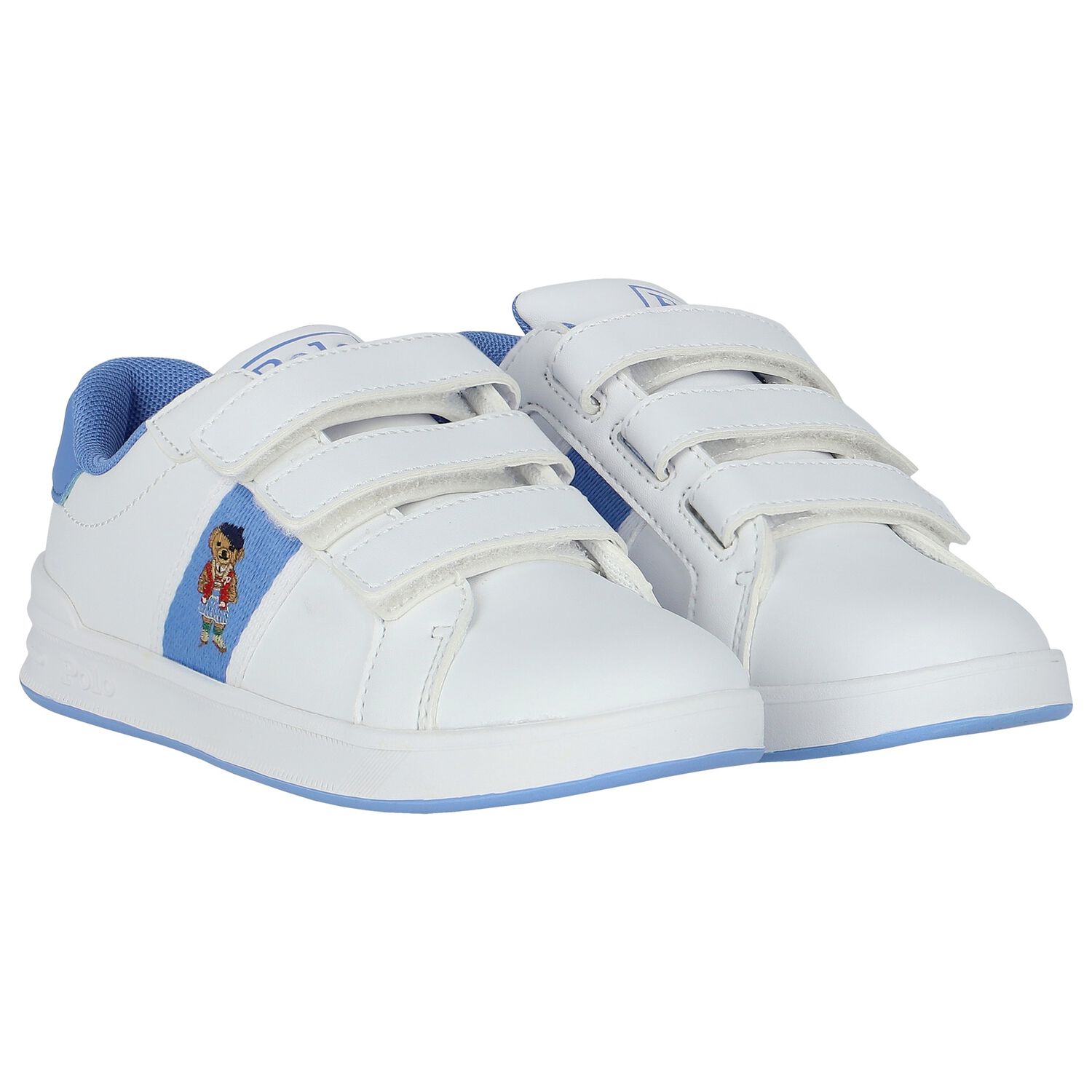 Girls White & Blue Logo Trainers, 1, hi-res image number null