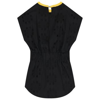 Girls Black Logo Broderie Anglaise Dress