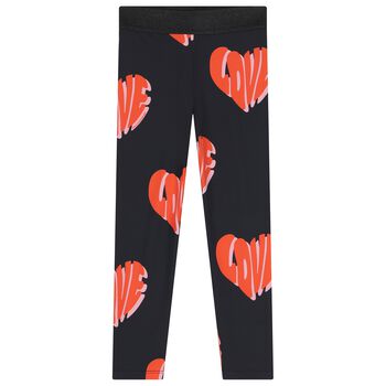 Girls Black Heart Leggings            