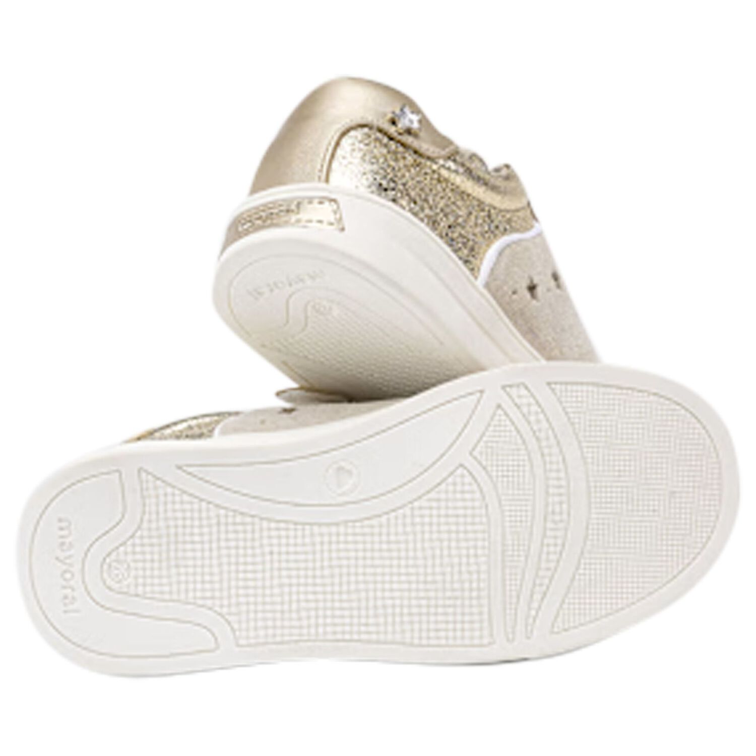 Girls Gold & Beige Star Trainers, 1, hi-res