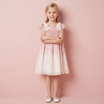 Girls Pink Chiffon Floral Dress