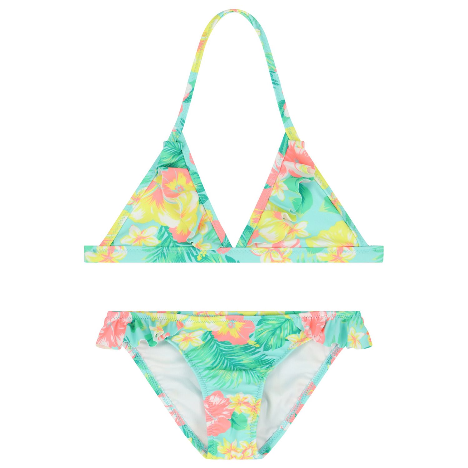 Girls Aqua & Green Floral Bikini, 1, hi-res