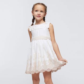 Girls Ivory Embroidered Dress