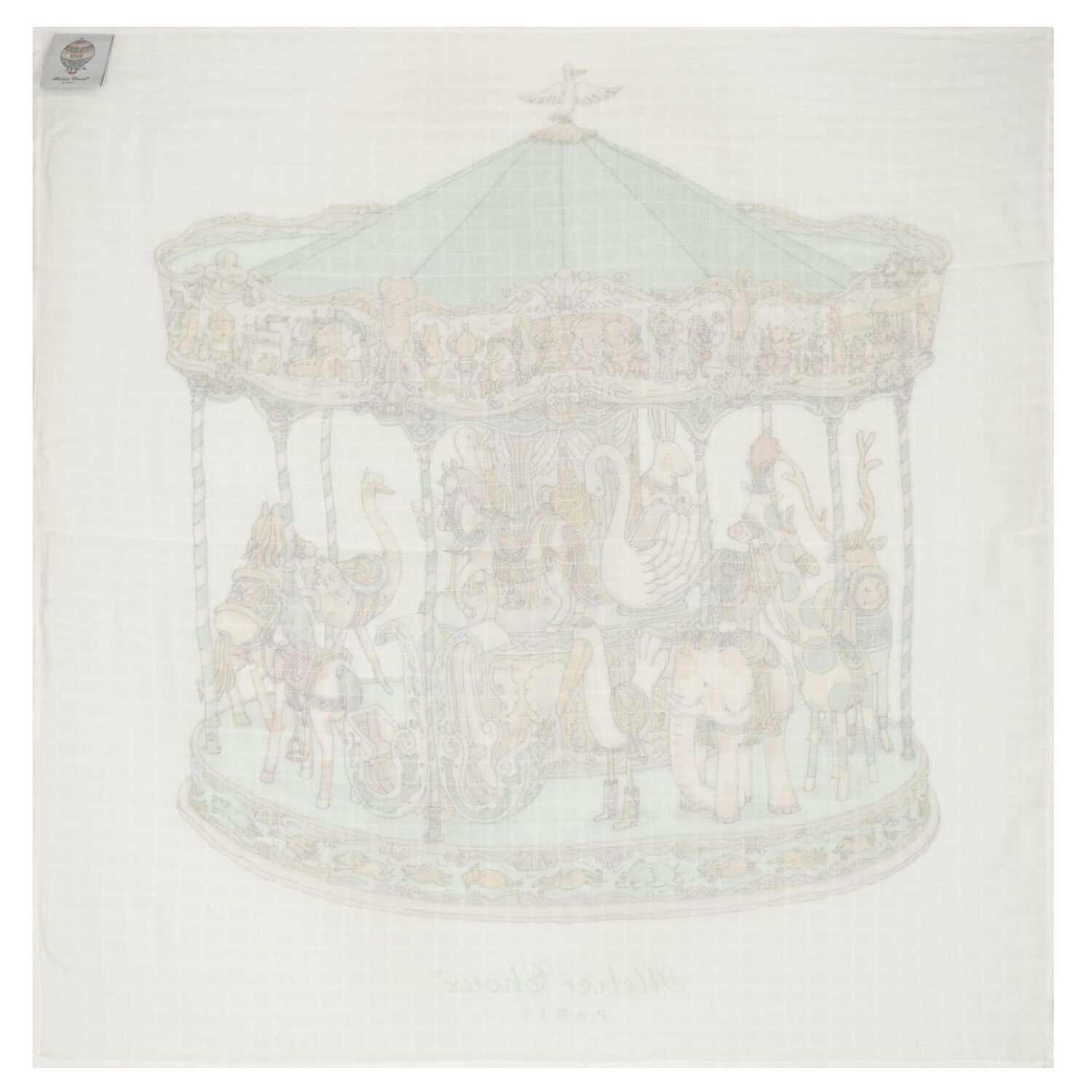 Baby Boys White & Green Carousel Swaddle Carré Blanket, 3, hi-res