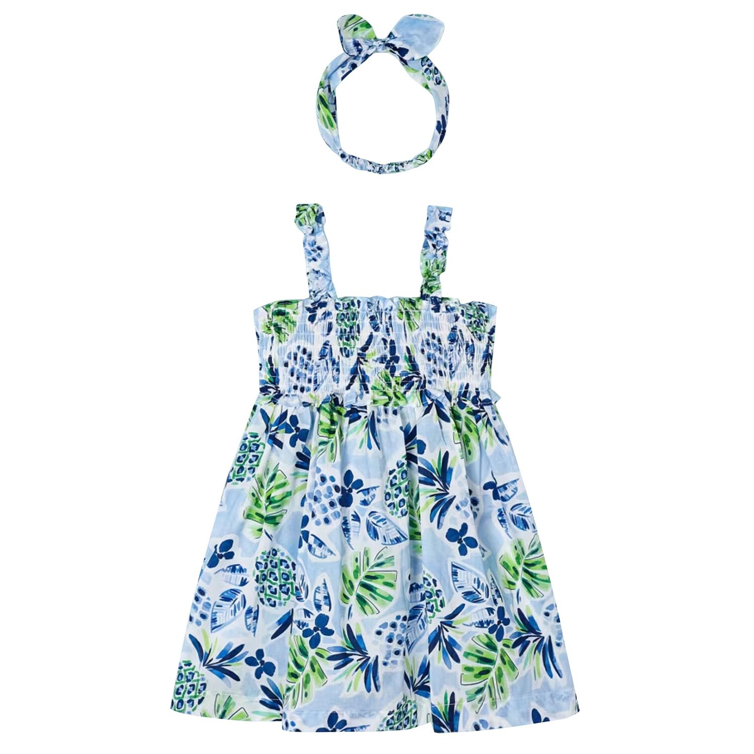 Girls Blue Pineapple Dress Set, 4, hi-res