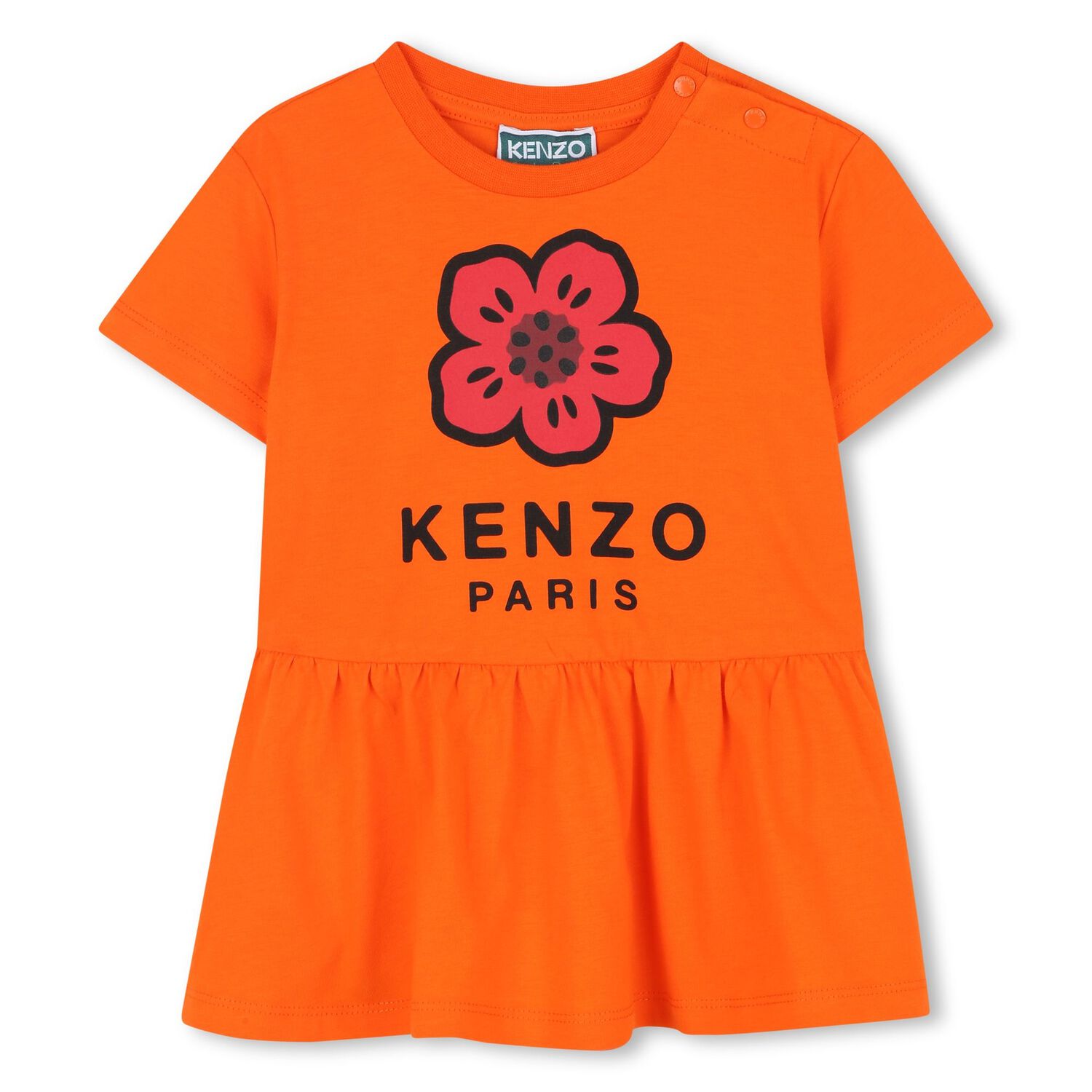 Younger Girls Orange Boke Flower Logo Dress, 1, hi-res