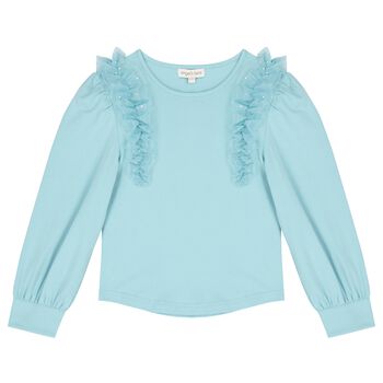 Angel's Face Girls Blue Ruffled Tulle Long Sleeve Top, 1 Girls Blue Ruffled Tulle Long Sleeve Top