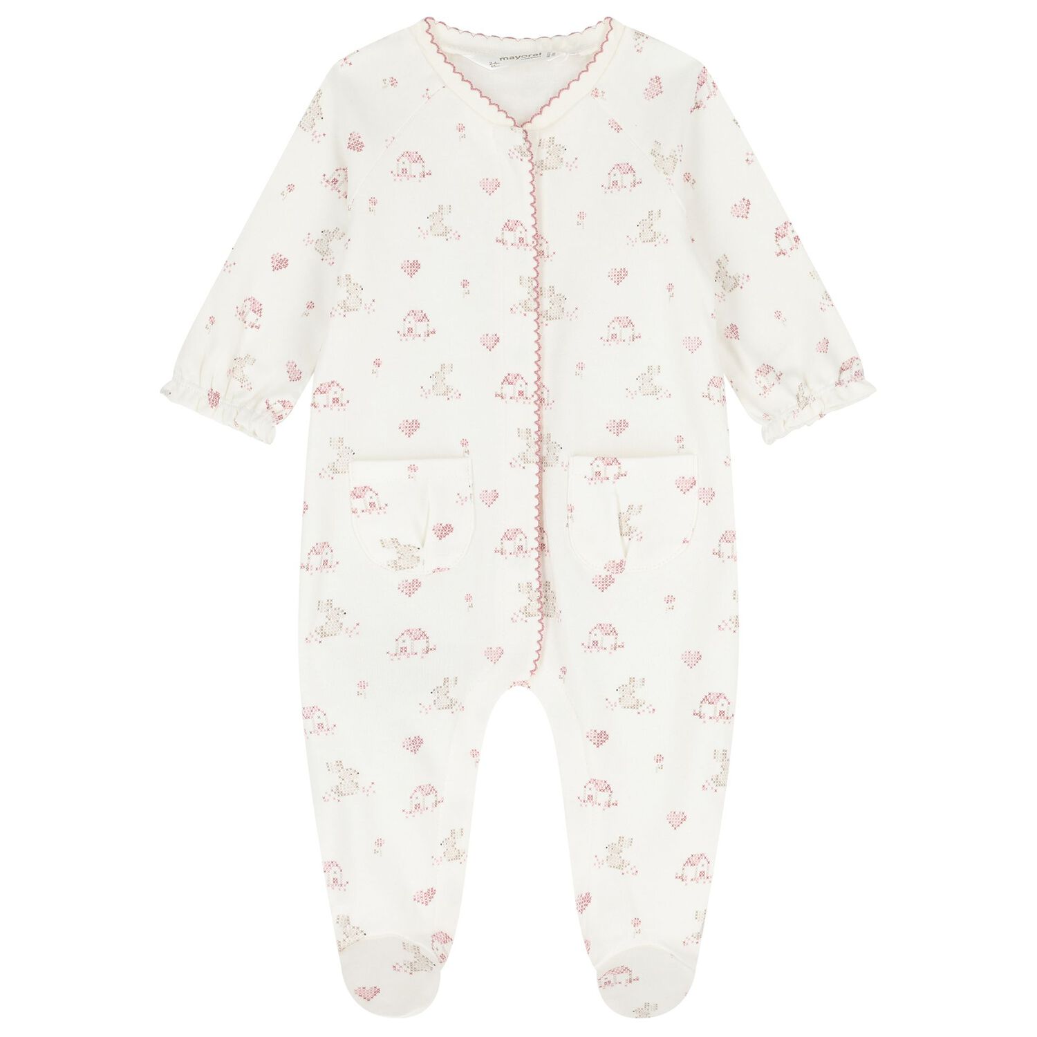 Baby Girls Ivory & Pink Bunny Babygrows ( 2-Pack ), 3, hi-res