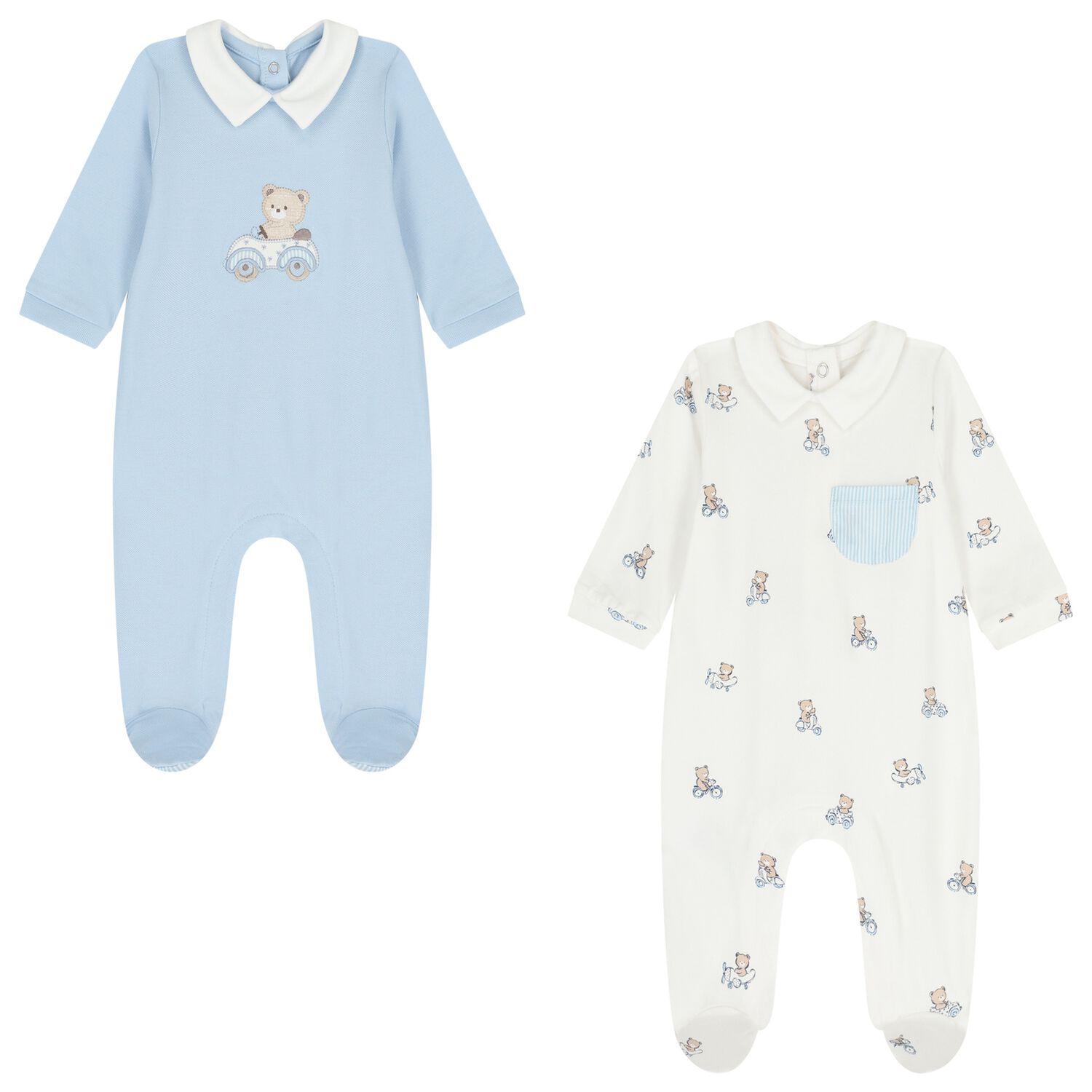 Baby Boys Ivory & Blue Babygrows ( 2-Pack ), 2, hi-res