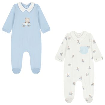 Baby Boys Ivory & Blue Babygrows ( 2-Pack )