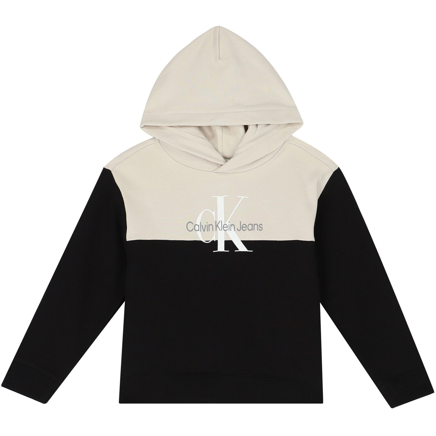 Boys Beige & Black Logo Hooded Top, 2, hi-res image number null