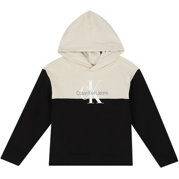 Boys Beige & Black Logo Hooded Top