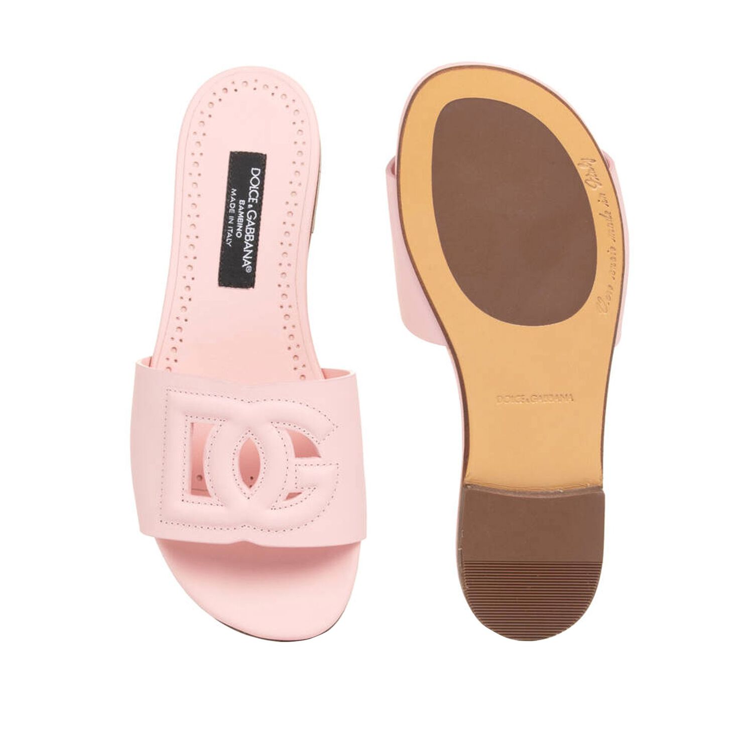 Girls Pink Leather Logo Sliders, 1, hi-res