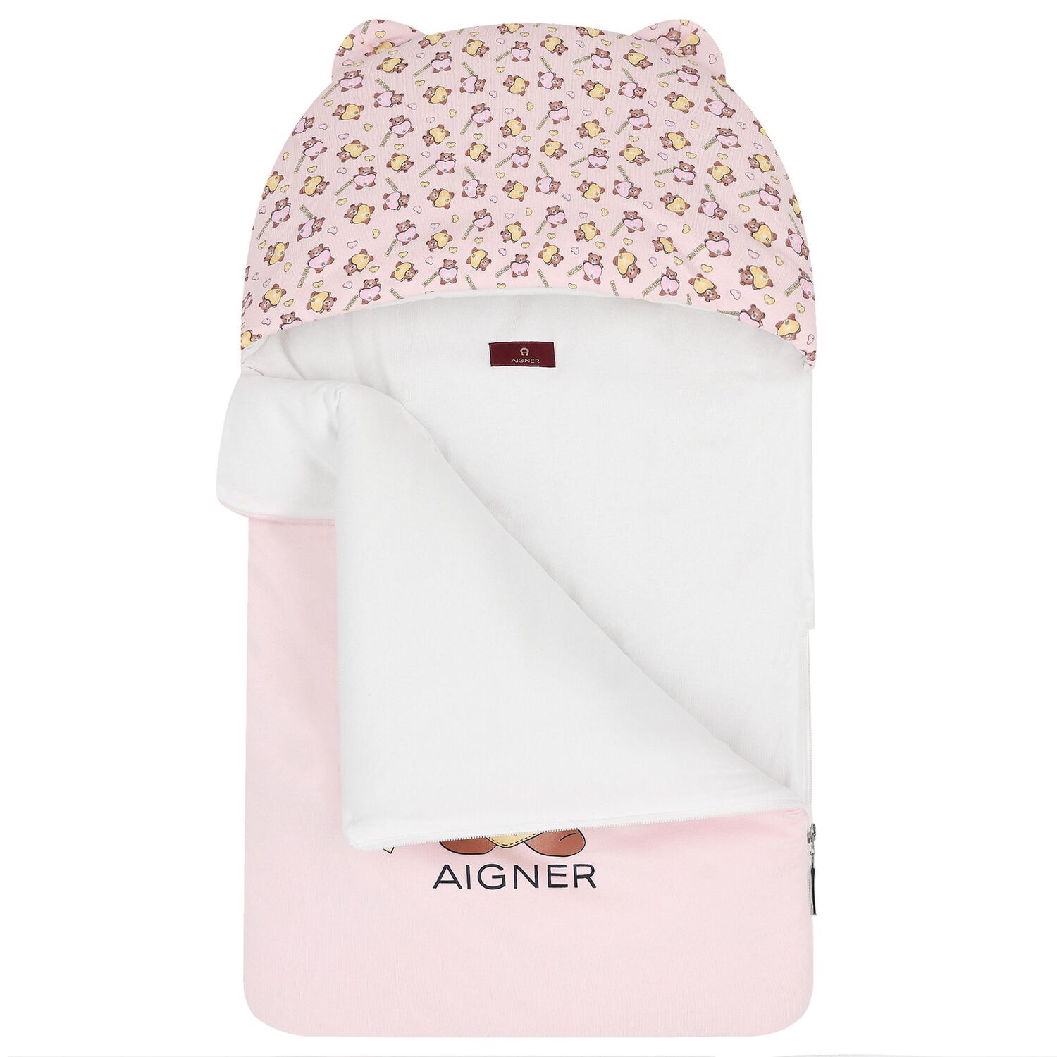 Baby Girls Pink & White Teddy Bear Logo Nest, 2, hi-res