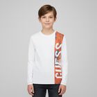 Boys White Logo Long Sleeve Top, 3, hi-res