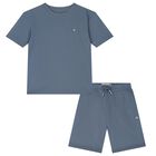 Boys Blue Cotton Shorts Set, 1, hi-res
