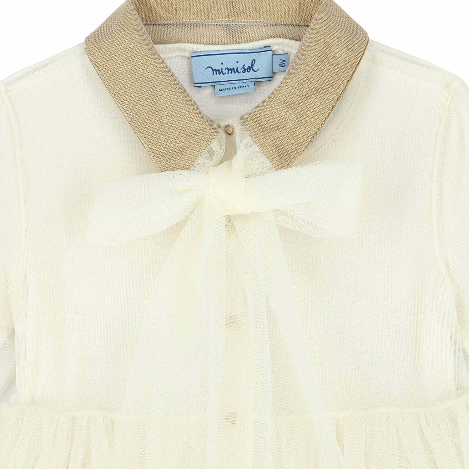 Girls Ivory & Gold Tulle Dress, 1, hi-res