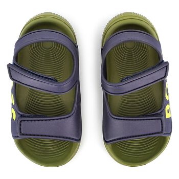 Boys Navy Blue & Green Logo Sandals