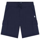 Boys Navy Blue Logo Shorts, 1, hi-res