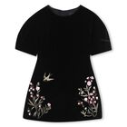 Girls Black Floral Velvet Dress, 1, hi-res