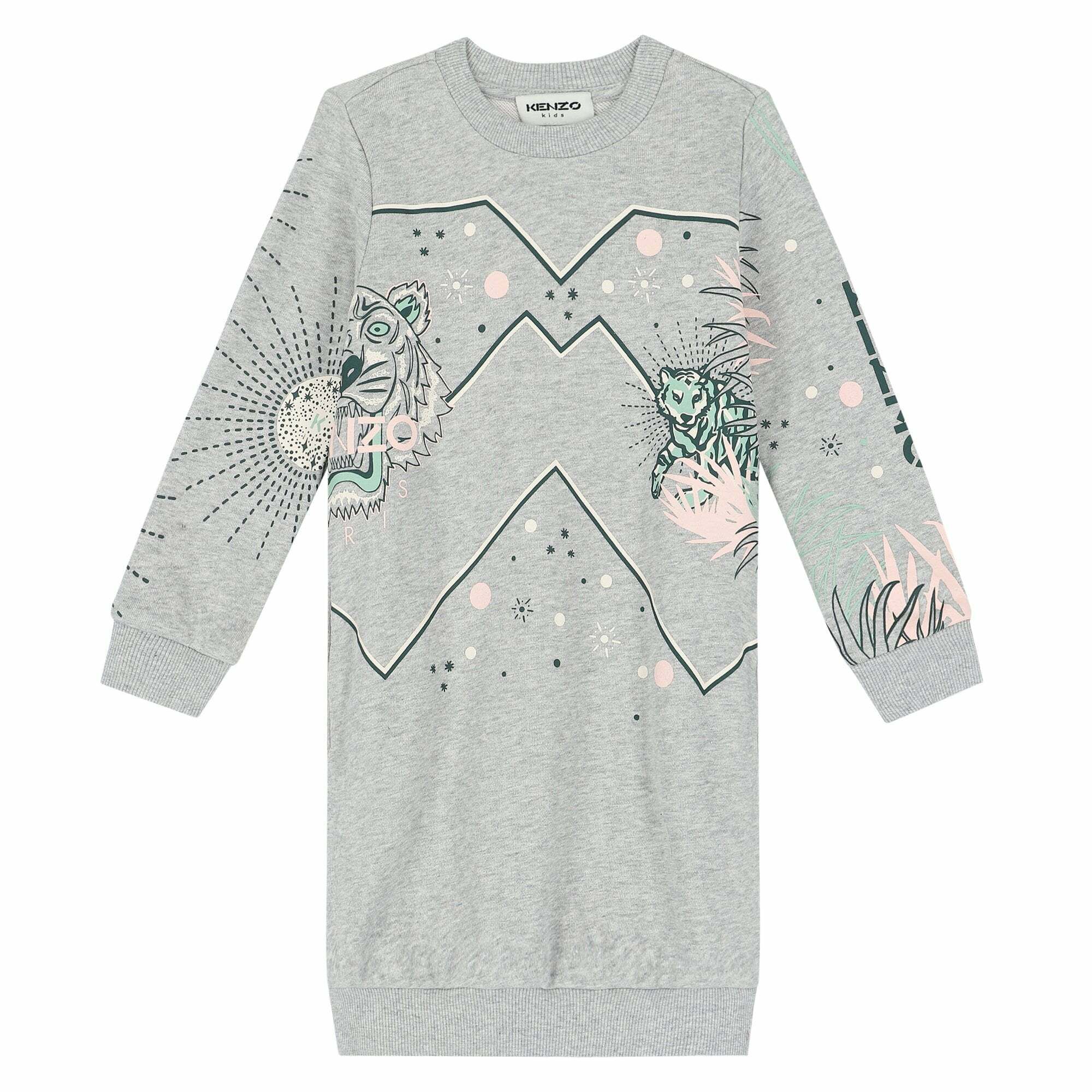 KENZO KIDS Girls Grey Tiger Sweatshirt Dress Junior Couture UK