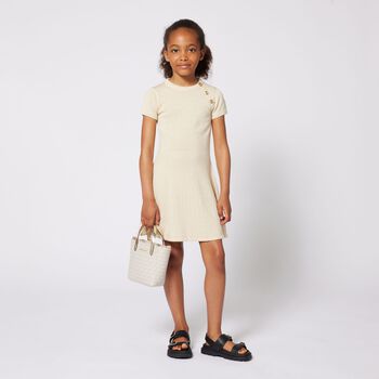 Girls Ivory & Gold Logo Bag