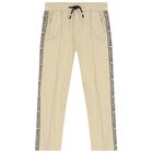 Boys Beige Logo Trousers, 1, hi-res