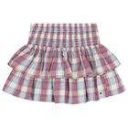 Girls Pink & Blue Check Skirt, 1, hi-res
