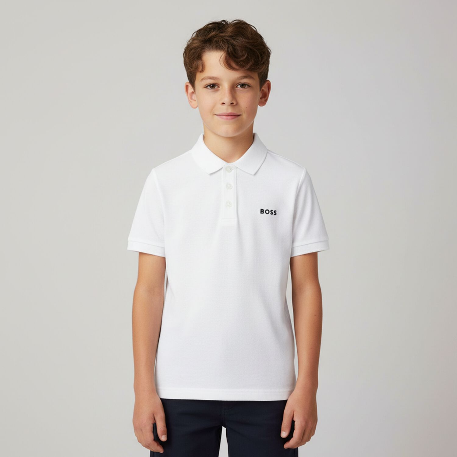 Boys White Logo Polo Shirt, 2, hi-res