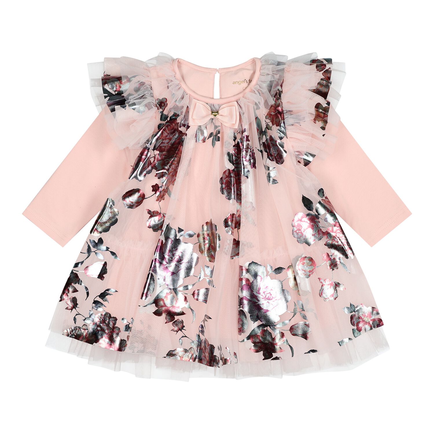 Baby Girls Pink Floral Tulle Doris Dress, 1, hi-res