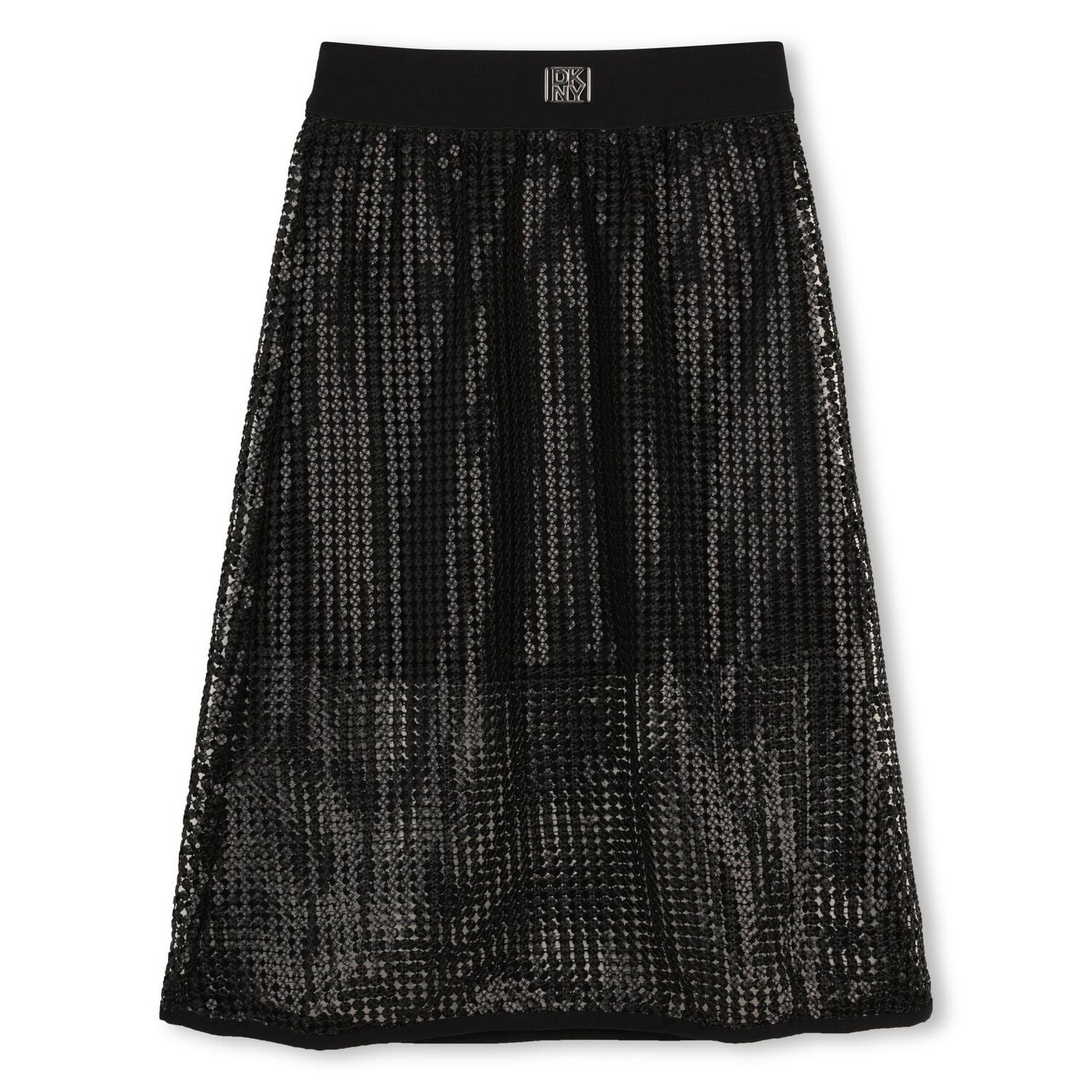 Girls Black Logo Sequin Mesh Midi Skirt, 1, hi-res