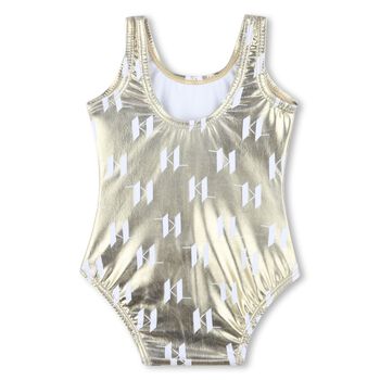 Girls Gold Logo Swimsuit