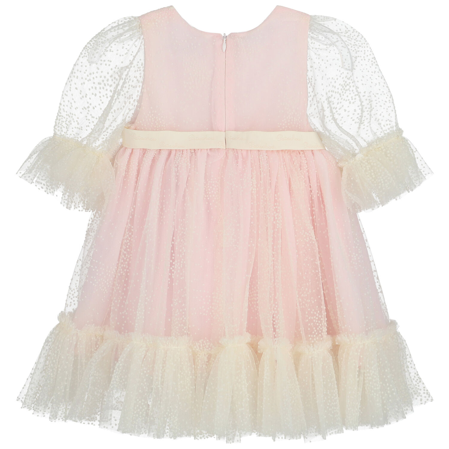 Younger Girls Ivory & Pink Tulle Dress, 1, hi-res