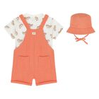 Younger Boys Orange Dungaree & Hat Set (3 Piece) , 1, hi-res