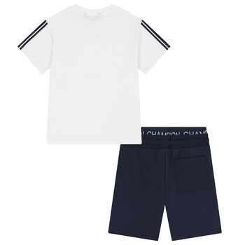Boys White & Navy Blue Shorts Set