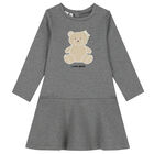 Girls Grey Teddy Bear Dress, 1, hi-res