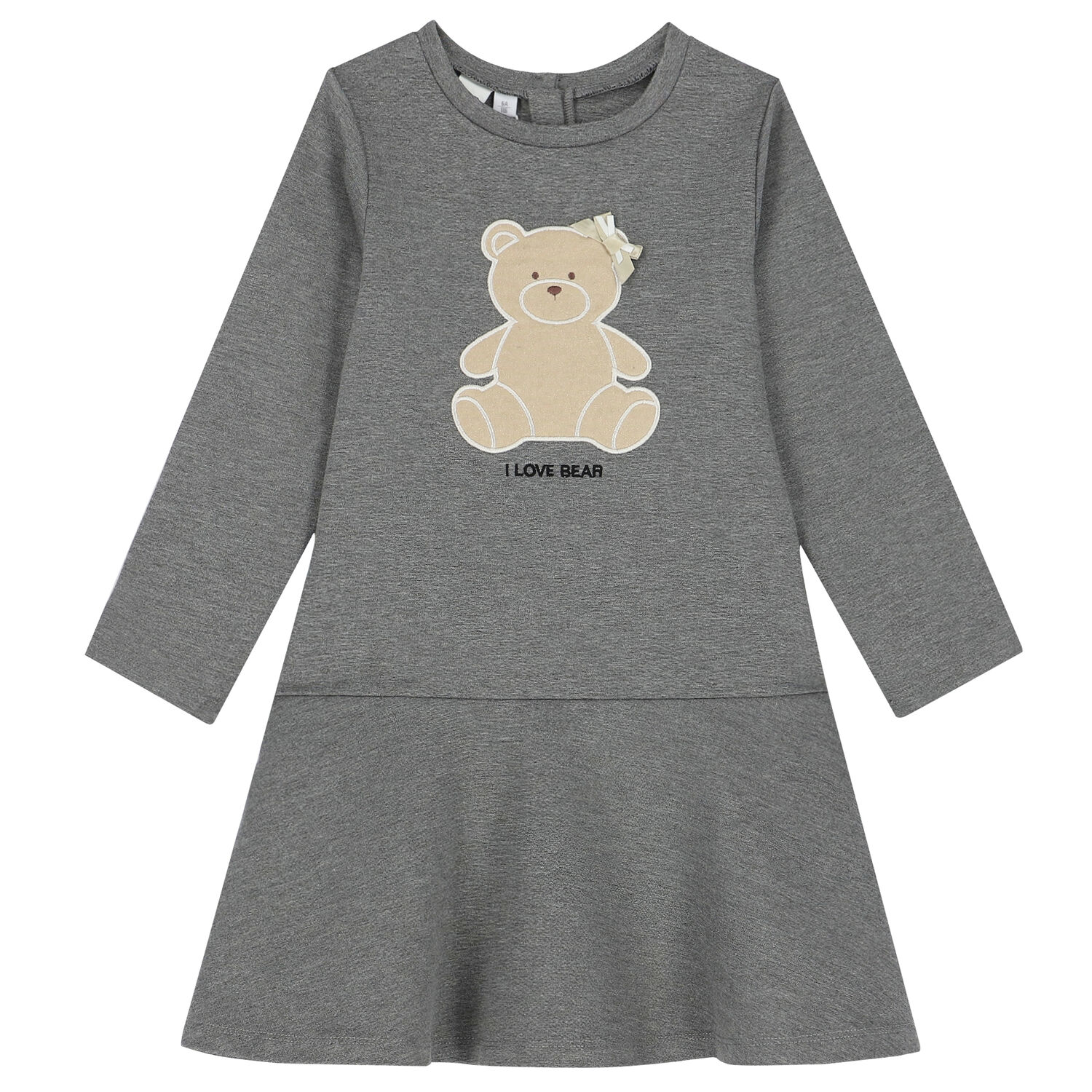Girls Grey Teddy Bear Dress, 1, hi-res