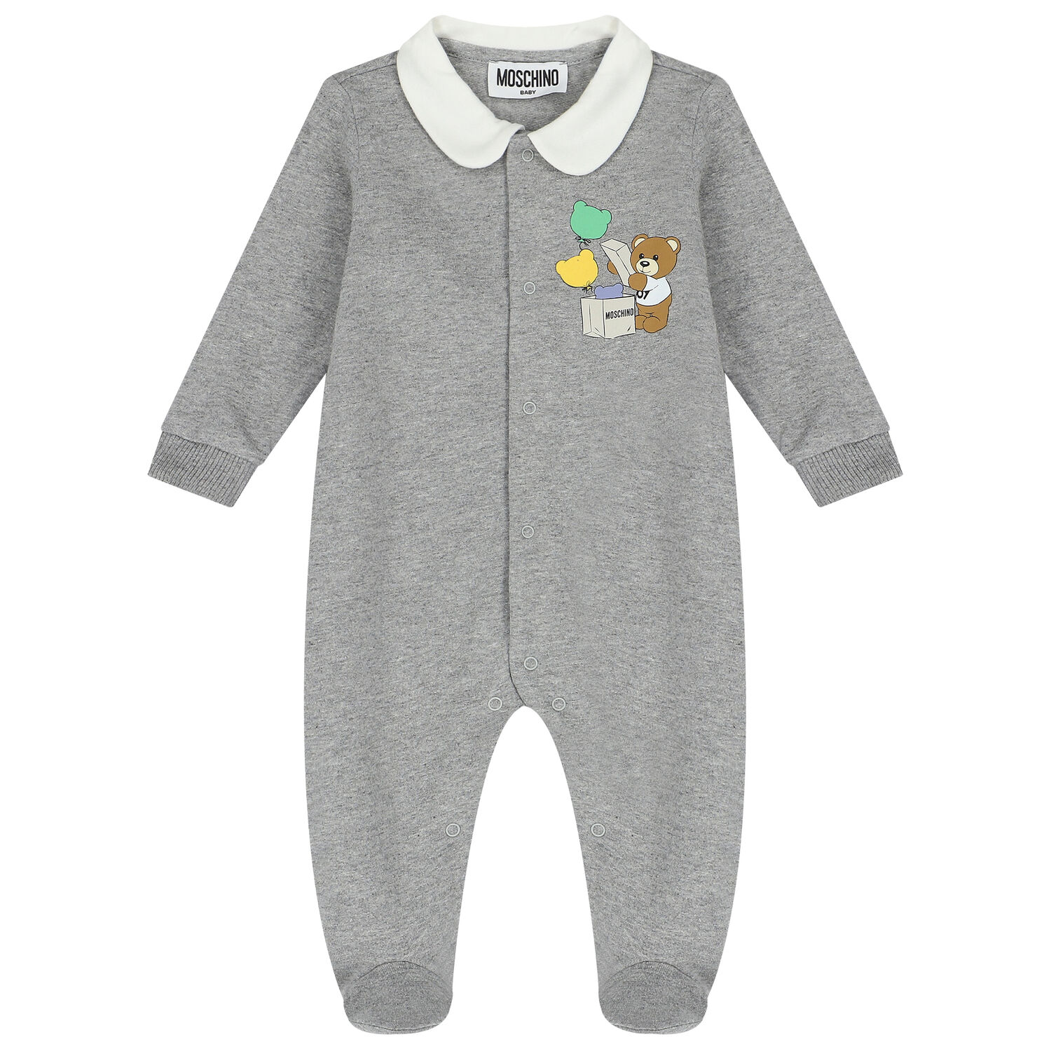 Grey Teddy Bear Logo Babygrow, 1, hi-res