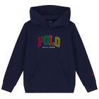 Boys Navy Blue Logo Hooded Top, 1, hi-res