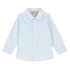 Younger Boys Blue Jacquard Logo Shirt, 1, hi-res