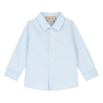 Younger Boys Blue Jacquard Logo Shirt
